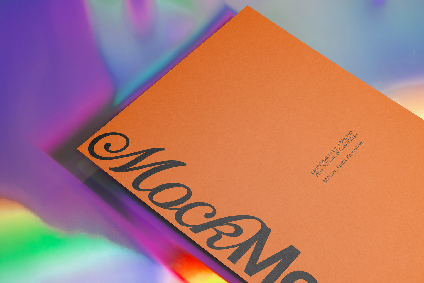 A4 letterhead mockup poster, orange paper with mockup lettering and small text