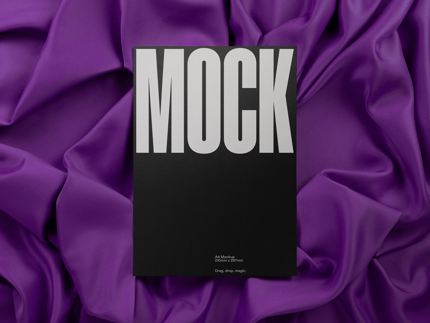 Branding mockup featuring stationery print items, showing a poster design on a blue background made of cloth fabric. Created by Sylvan Hillebrand.