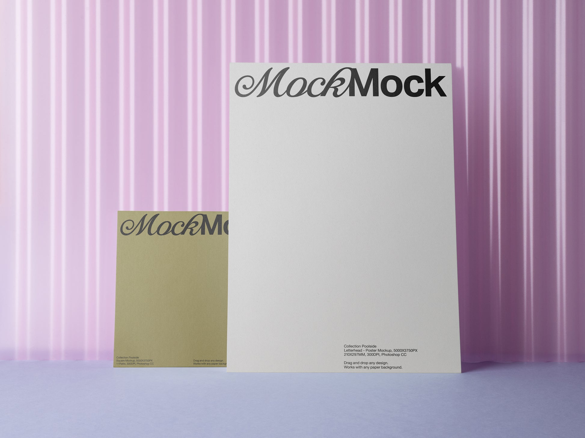 Letterhead sheet with 'MockMock' and olive square card with 'MockMock' text