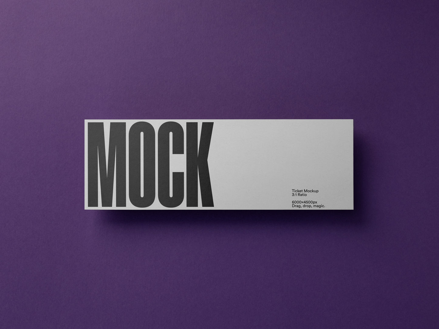 Invitation card mockup, white card with MOCK logo and small text on right