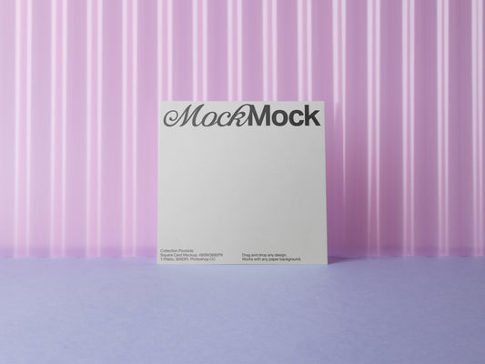 Square card mockup on a white card with MockMock header and small text