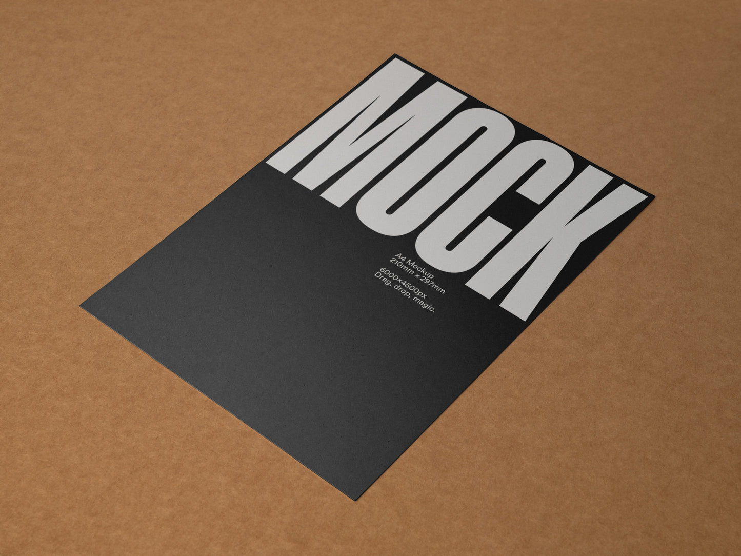 A4 poster mockup sheet on kraft paper, black and white bold lettering design