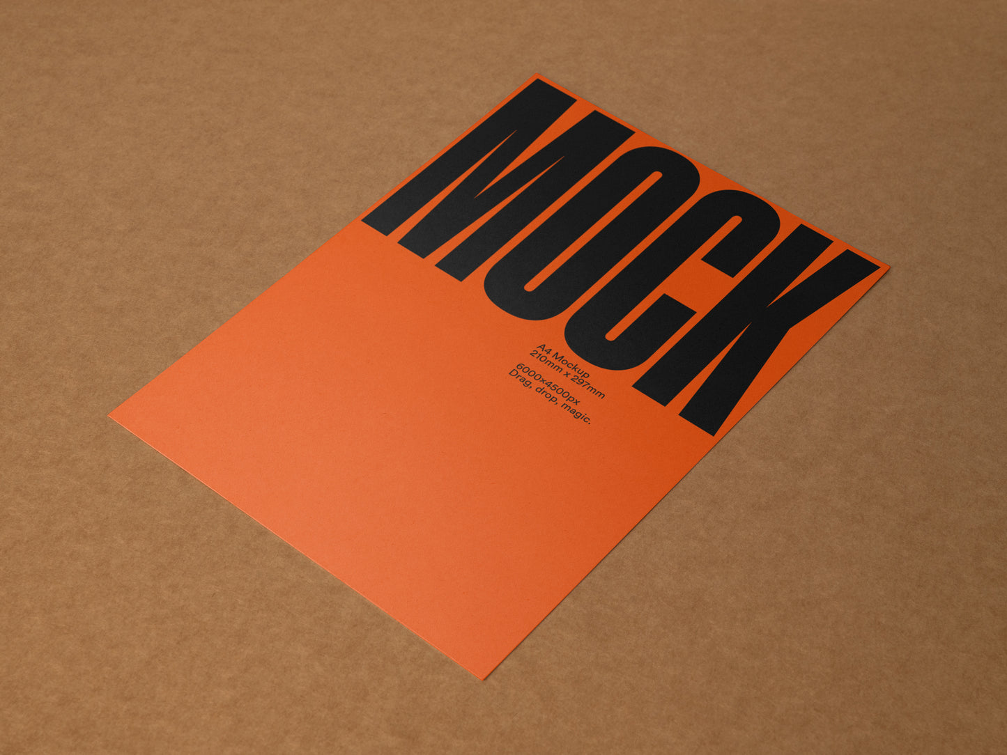 A4 poster mockup sheet on kraft paper, orange background with black typography