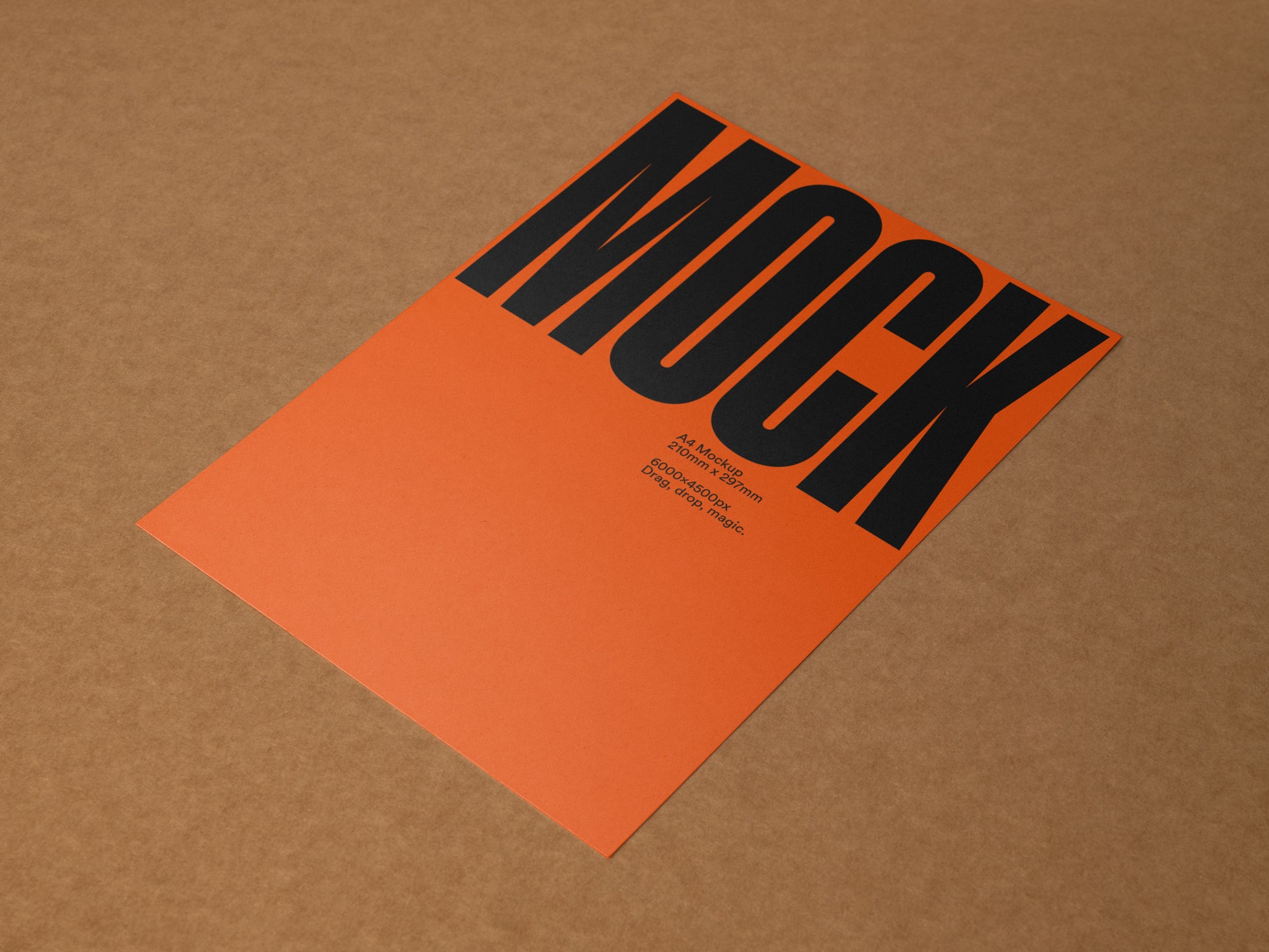 Square flyer mockup with large orange and black MOCK lettering on orange