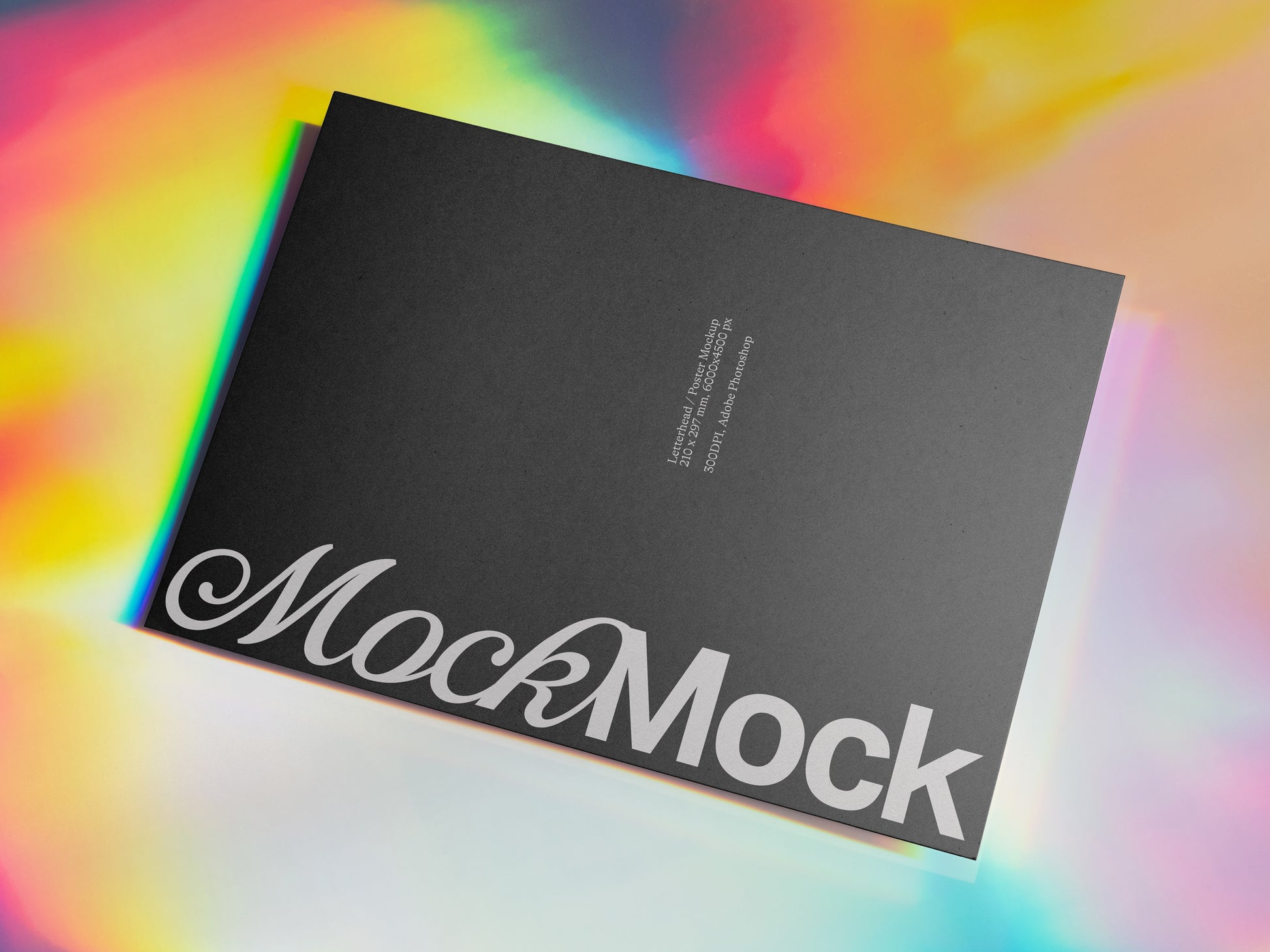 Black stationery card mockup with centered logo and text block.