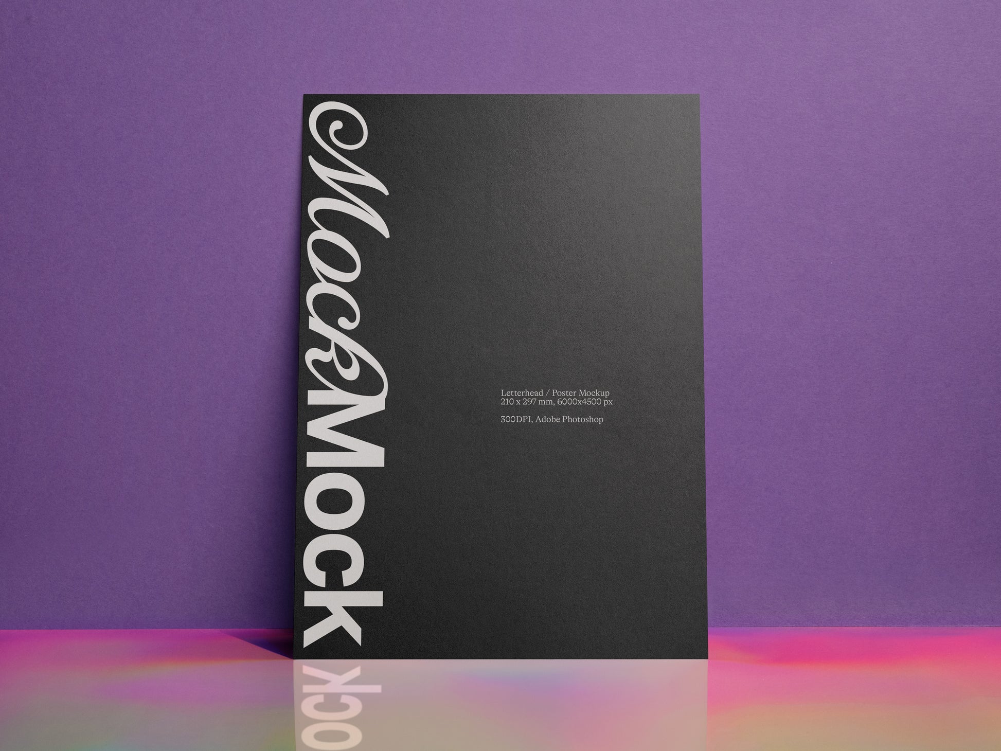 Black vertical stationery card mockup with left-side logo.