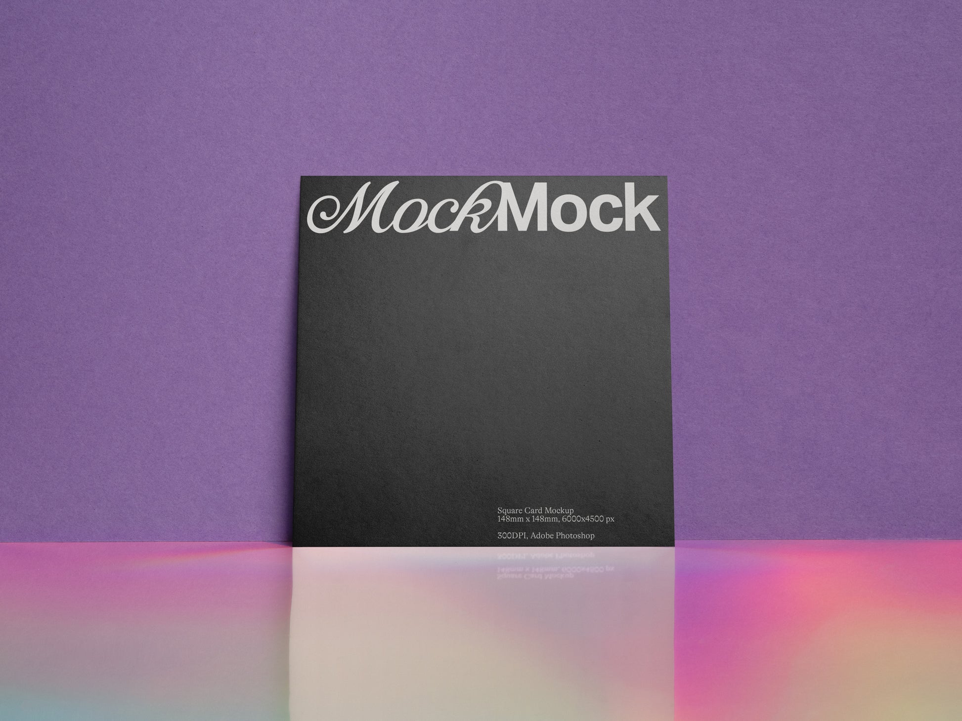 Black stationery card mockup with MockMock logo at the top