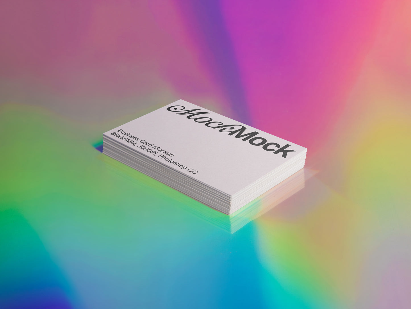 Business card mockup: white card stack with gray mockup logo on top card