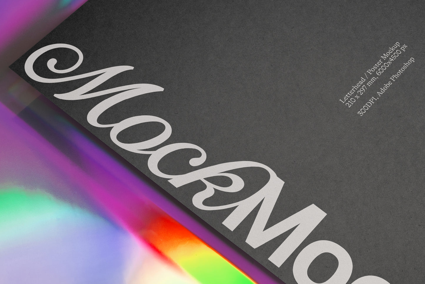 Dark gray stationery card mockup with MockMock branding across the top