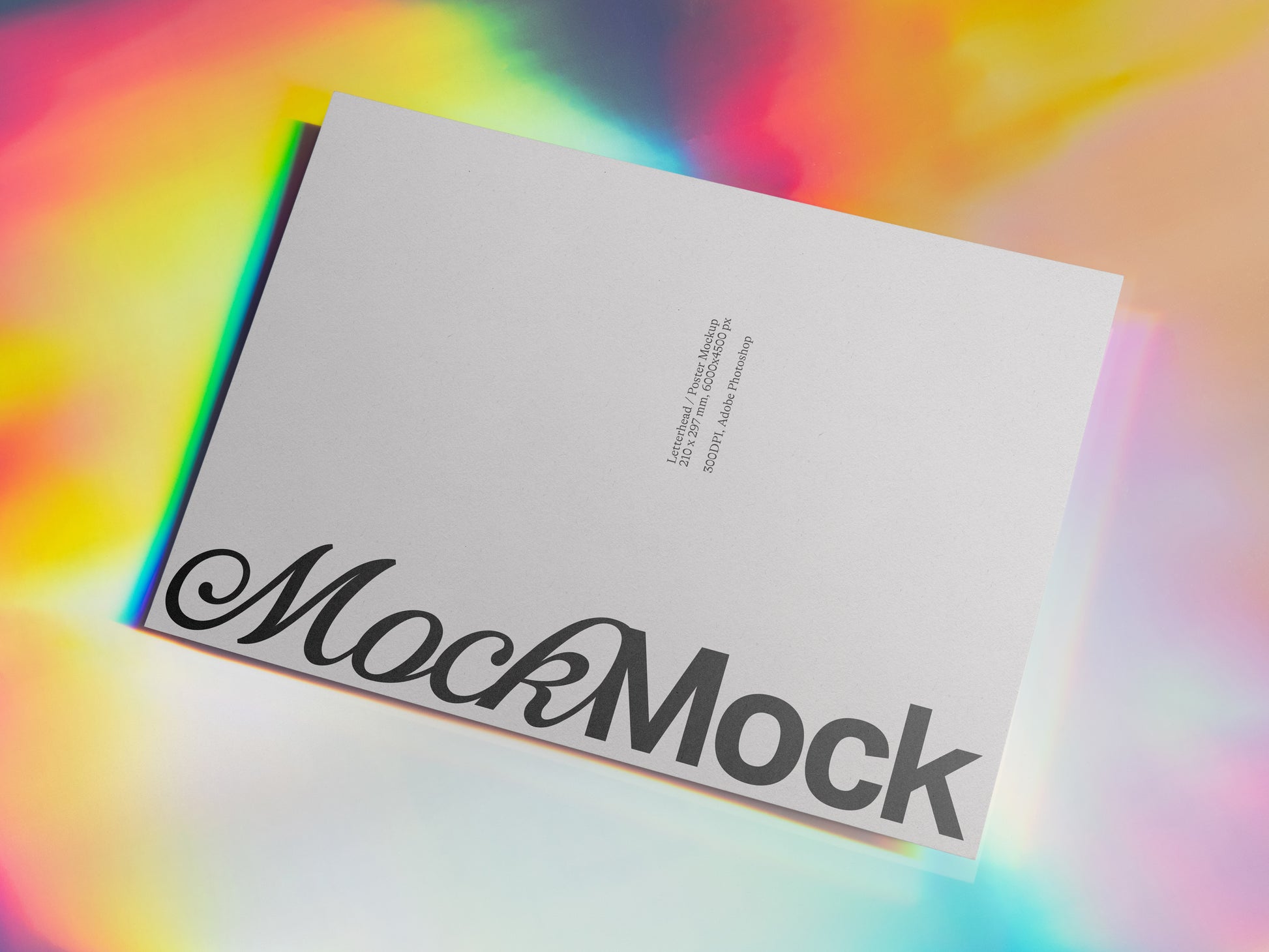 White A4 letterhead mockup sheet with large script logo and small details text