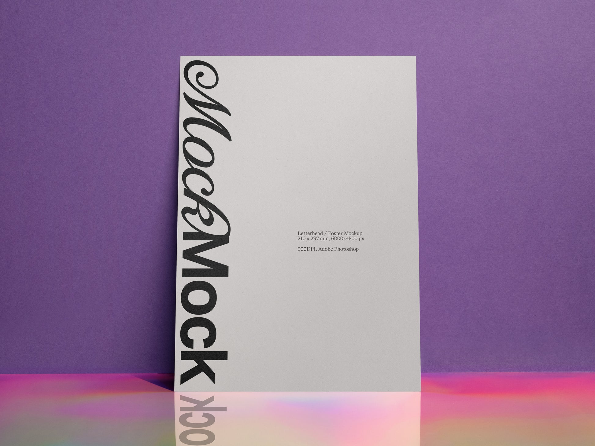 Black vertical stationery card mockup with diagonal MockMock logo.