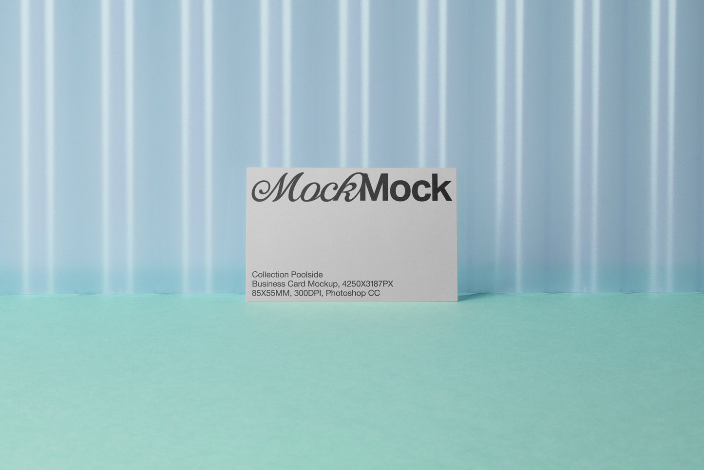 Business card mockup with MockMock logo and Collection Poids details, front