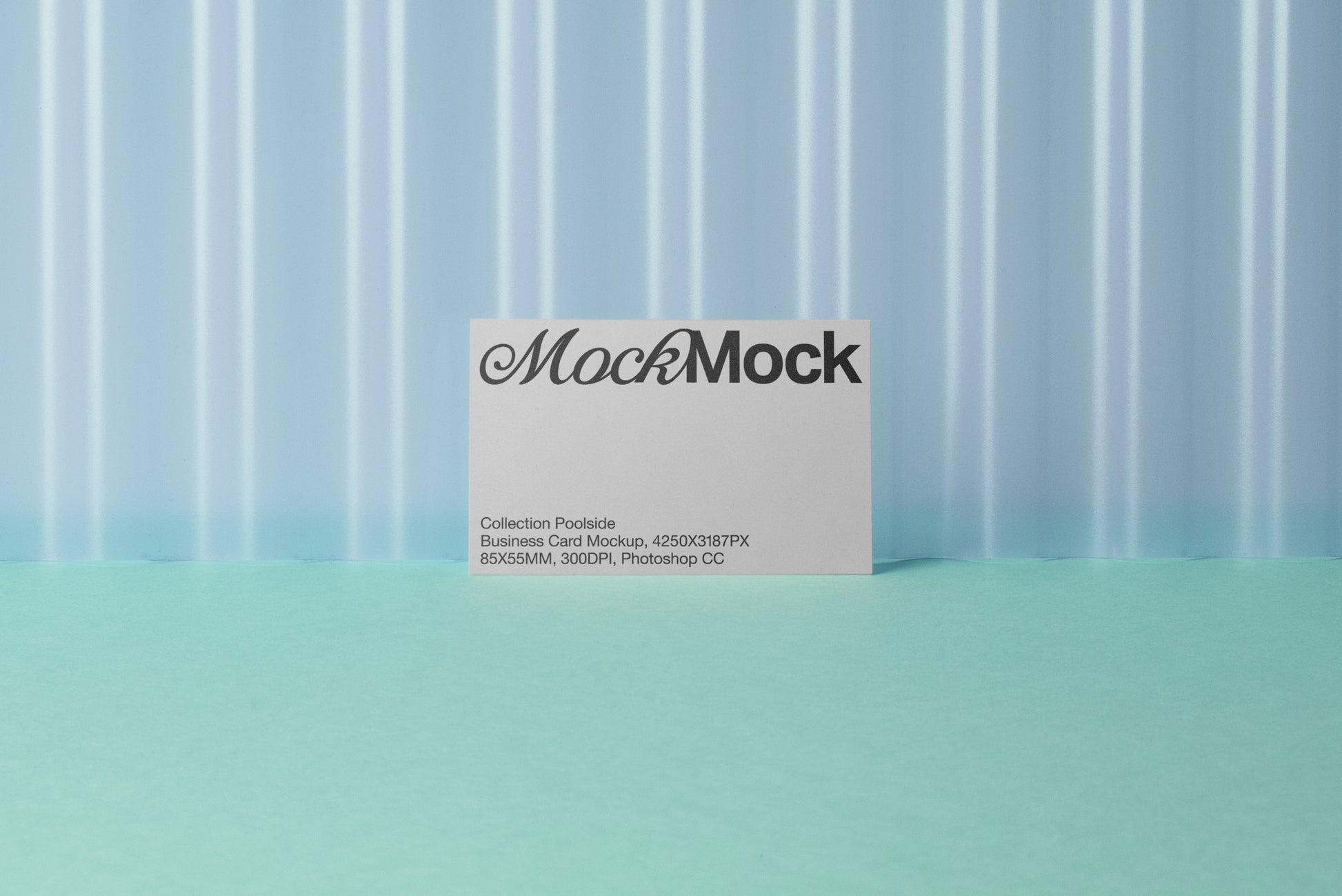Business card mockup with MockMock logo and Collection Poids details, front