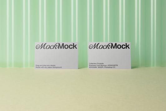 Business card mockup set with two cards featuring mock text and layout