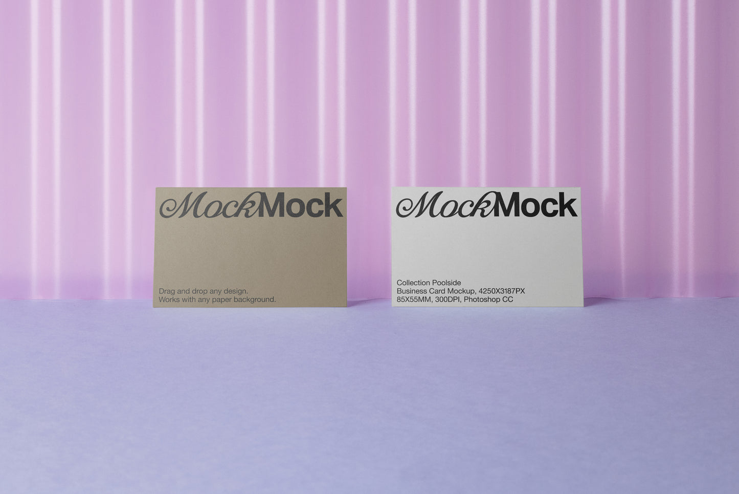 Business card mockup set with two cards featuring mock text and layout