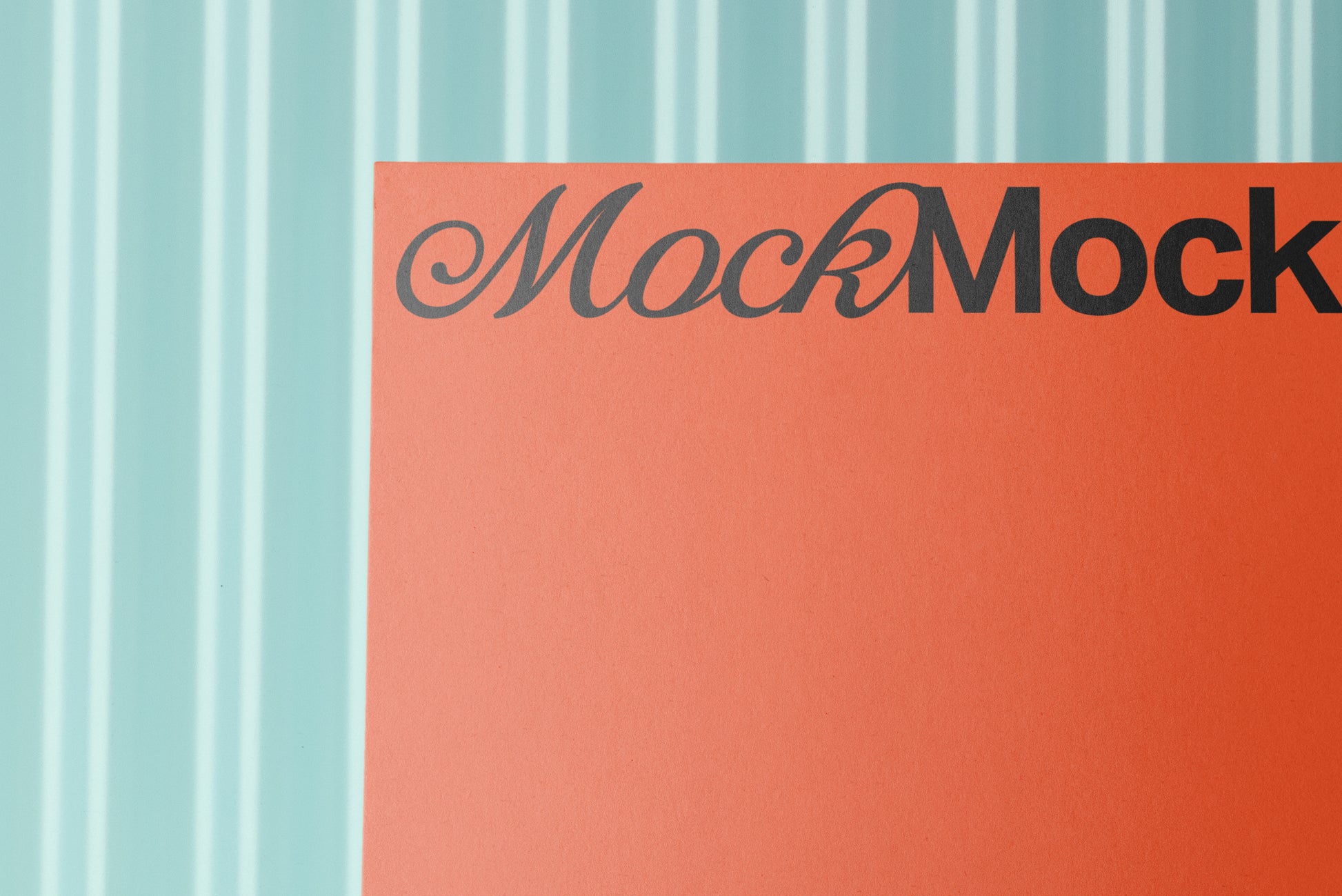 Orange A4 poster mockup sheet with MockMock header text at top