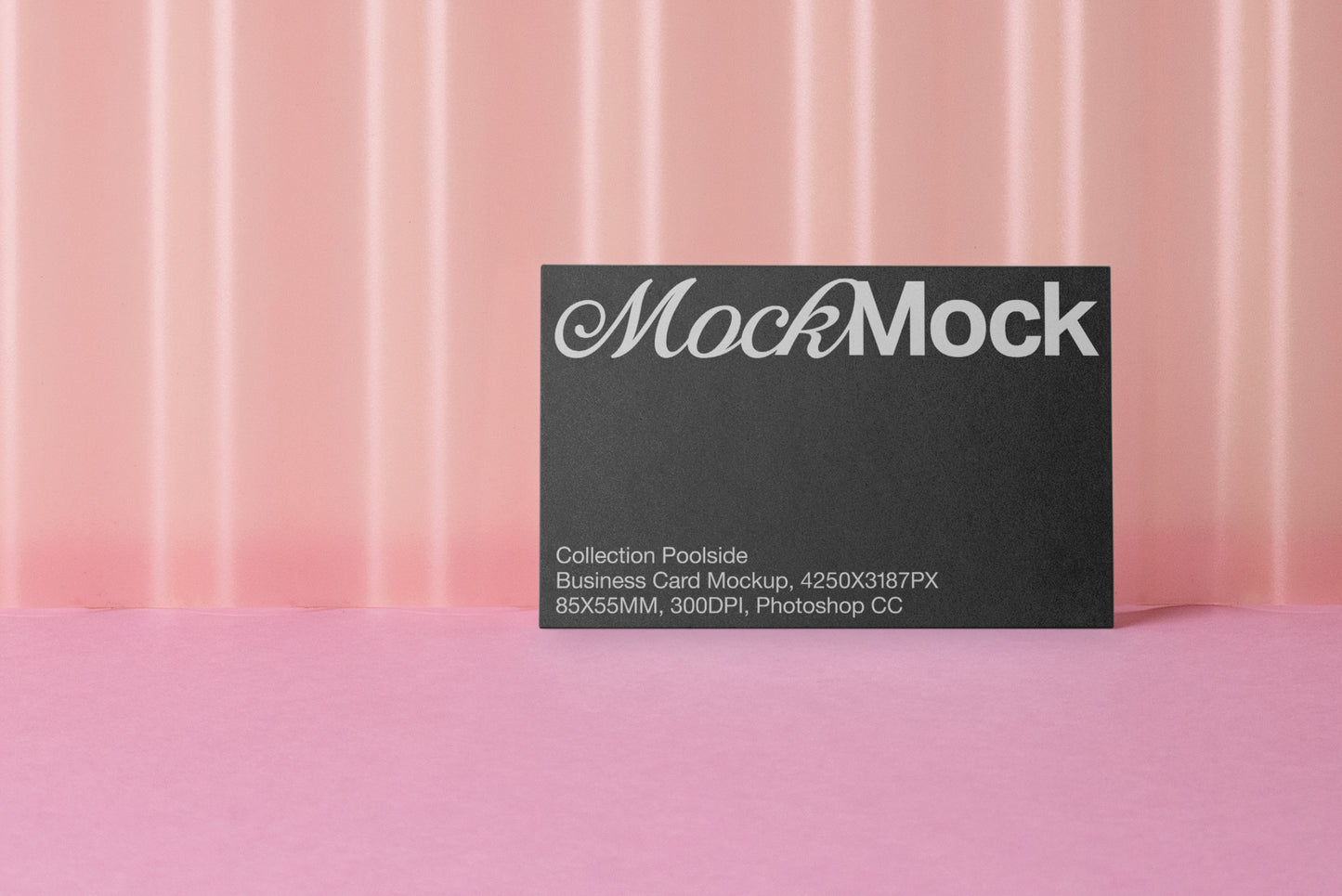 Business card mockup with MockMock logo and Collection Poids text, front
