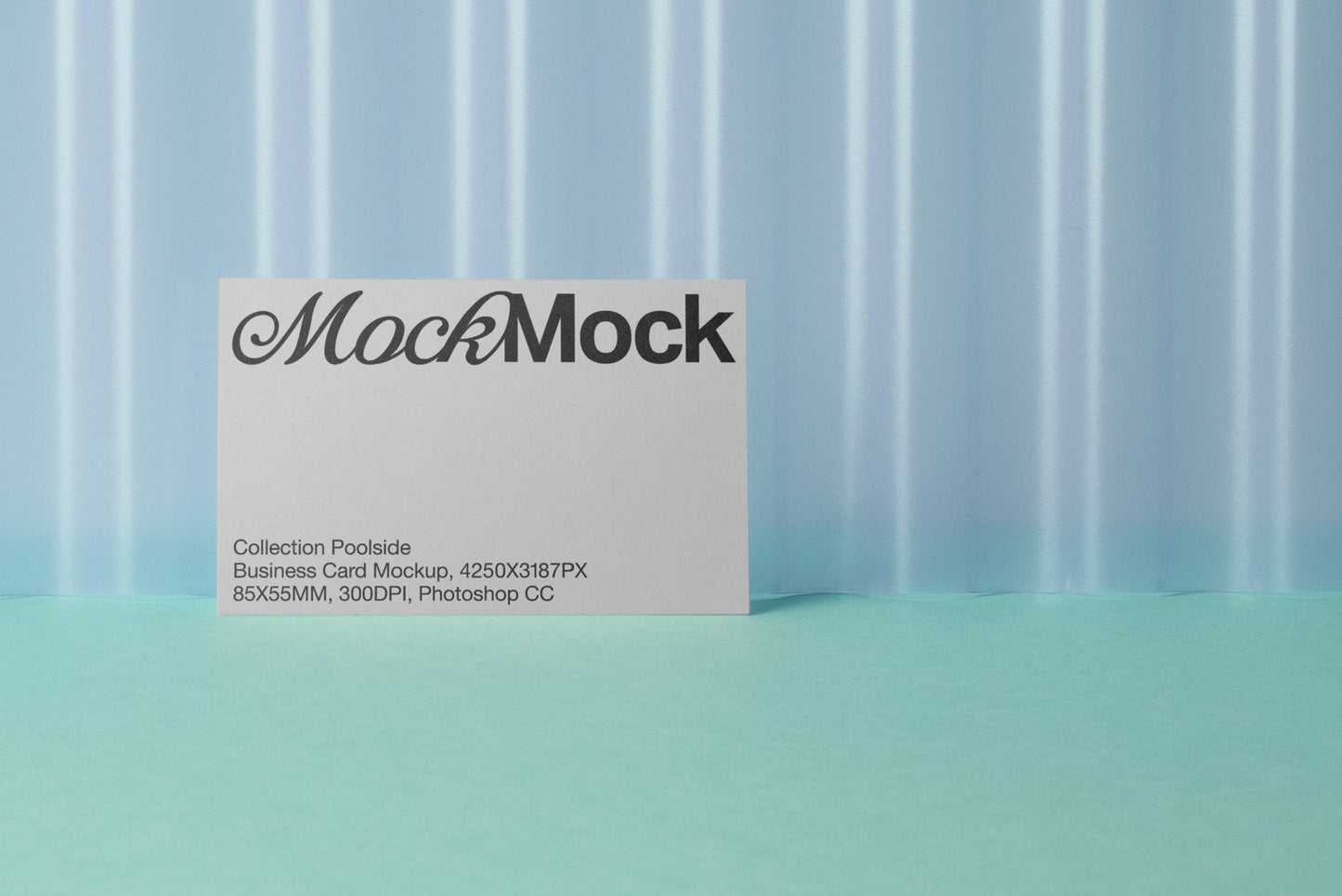 Business card mockup with MockMock logo and Collection Poids details, front