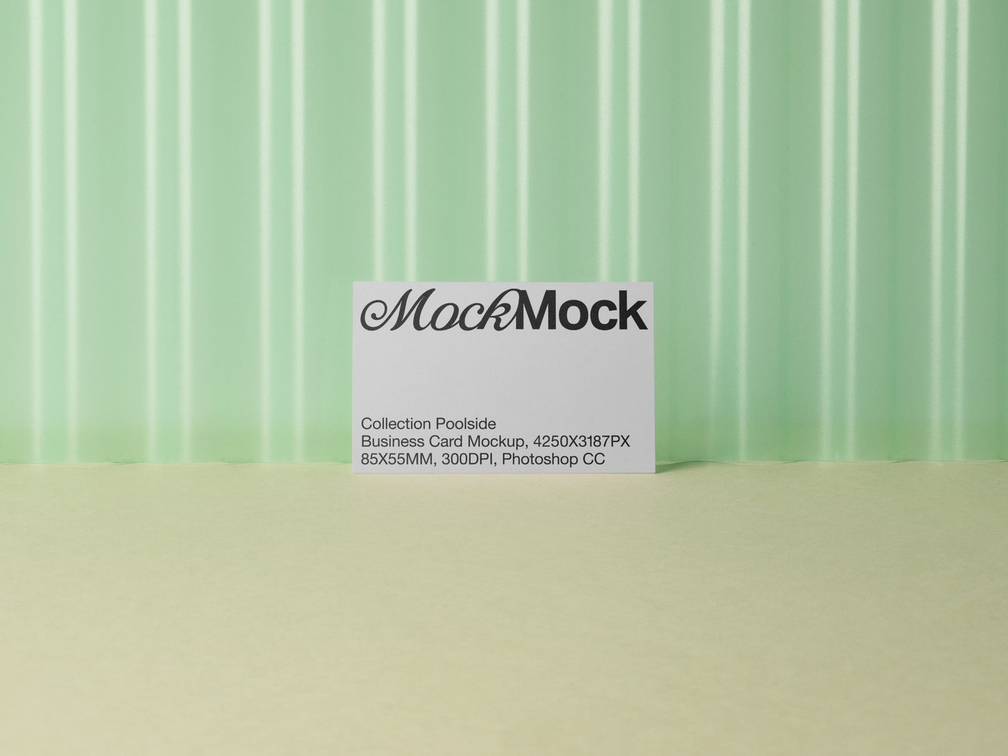 Business card mockup with MockMock logo, Collection Poids and mockup specs