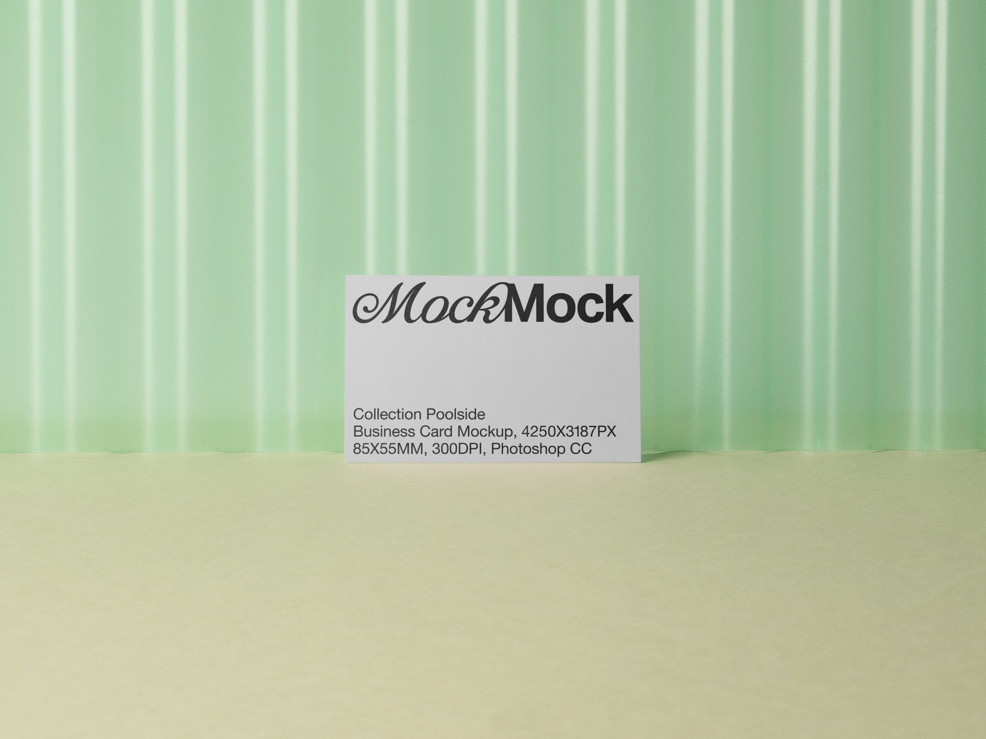 Business card mockup with MockMock logo, Collection Poids and mockup specs