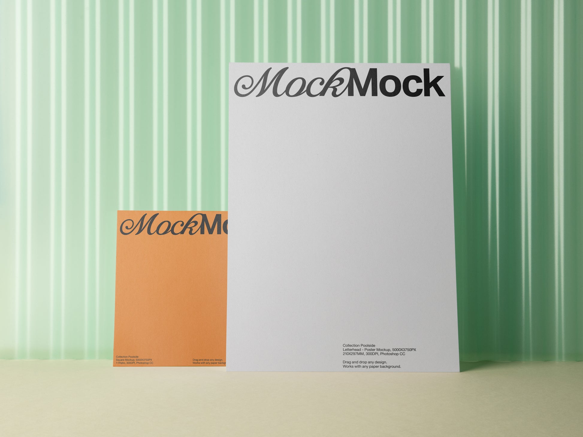 Letterhead sheet with 'MockMock' and small square card with 'MockMock' text