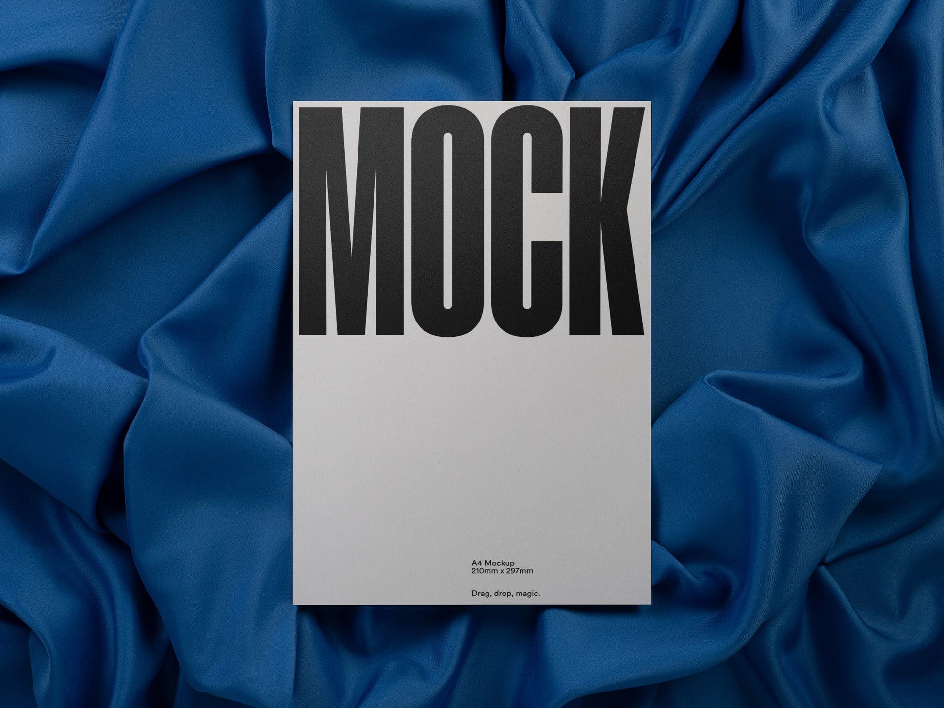 High-quality branding mockup featuring stationery print items, showing a poster / letterhead on a blue background made of cloth fabric. Created by Sylvan Hillebrand.
