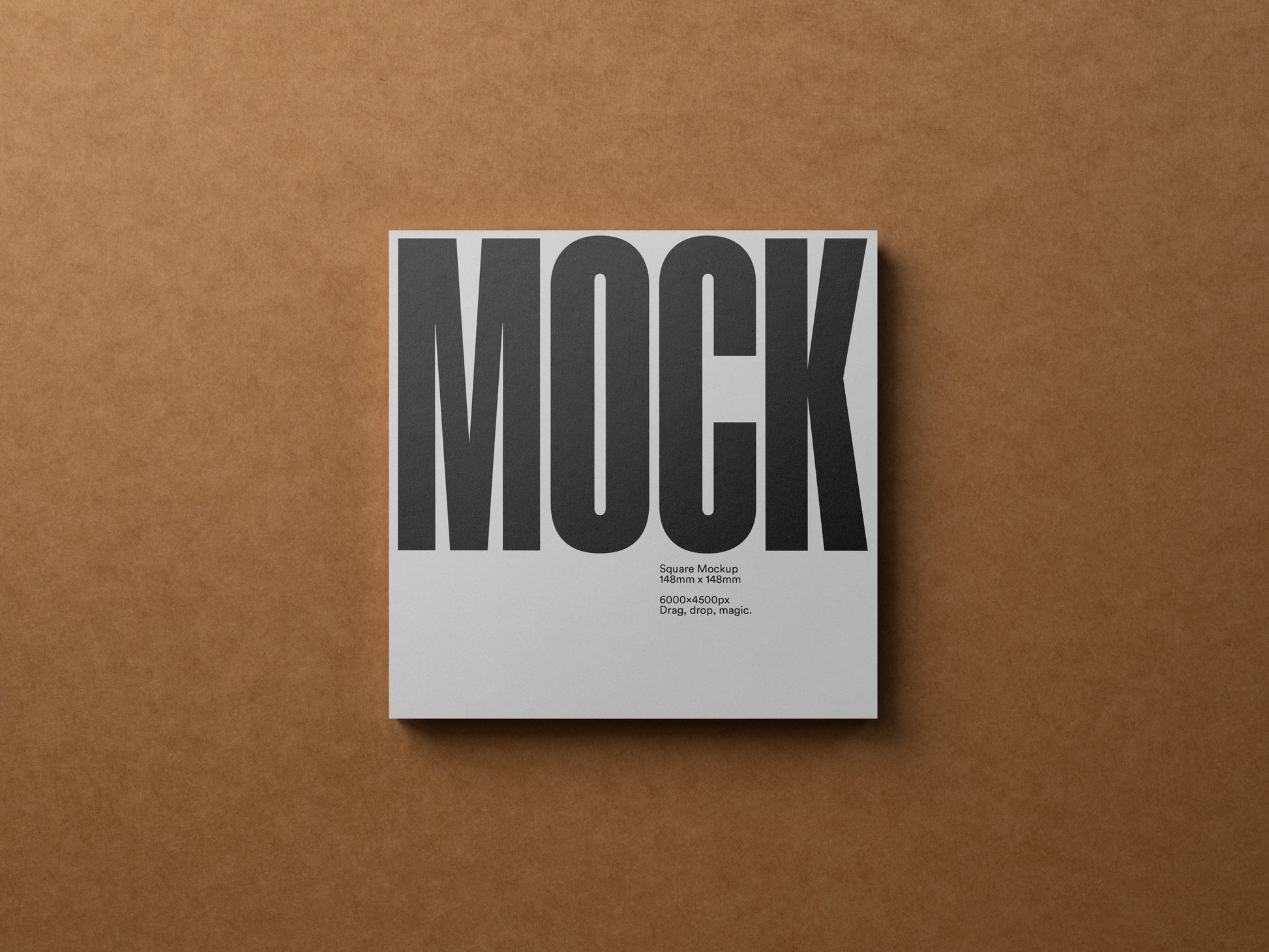 Square card with large gray 'MOCK' and tiny multi-line text beneath the title