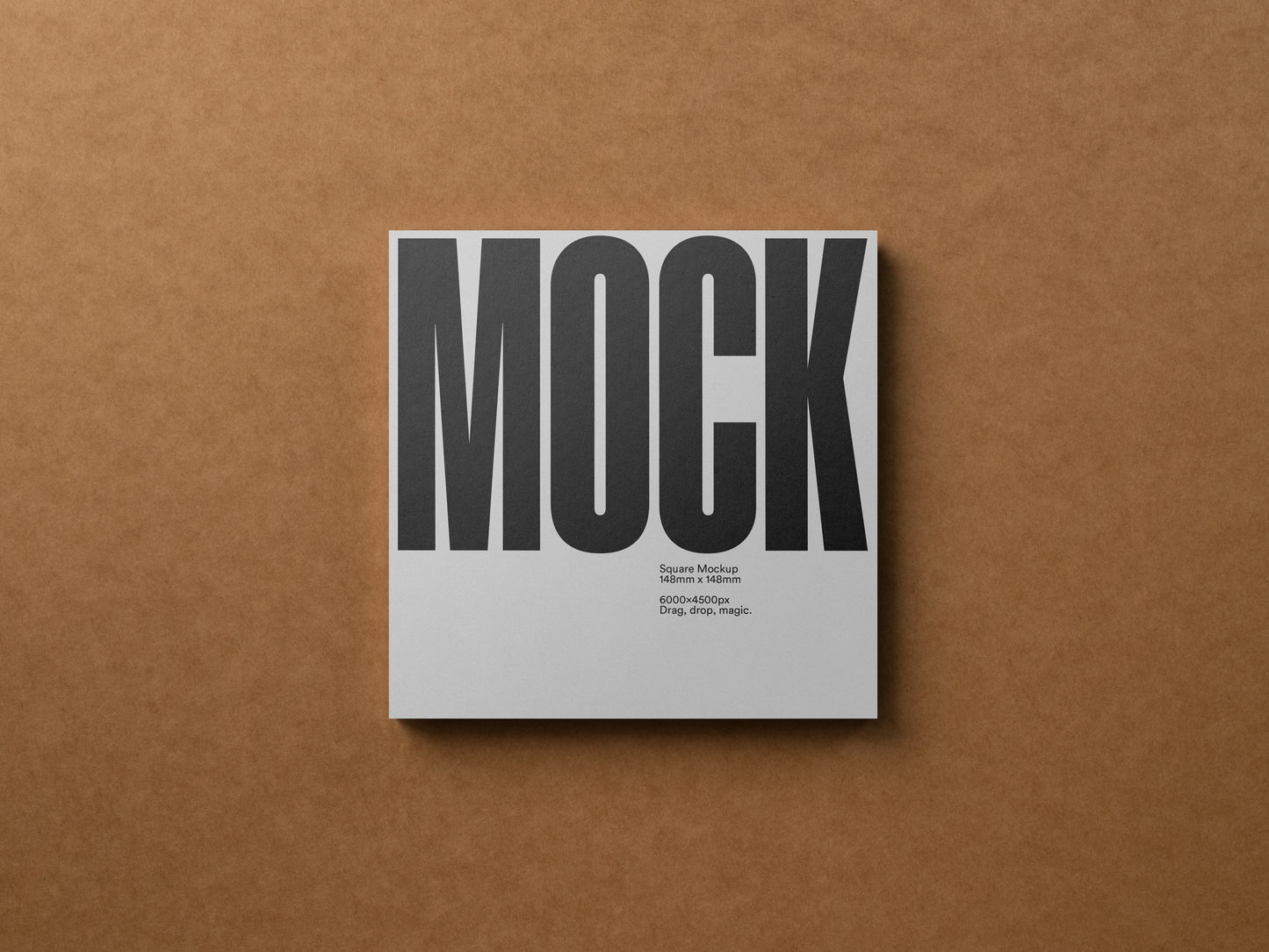 Square card mockup with large gray MOCK lettering and small text at the bottom
