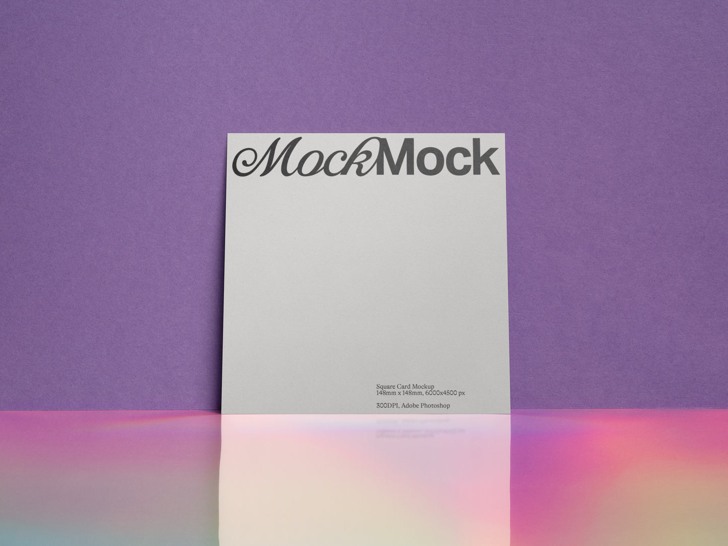 White stationery card mockup with MockMock logo at the top
